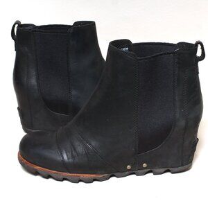 Womens Sorel Boots Size 9 Lea Black Leather Wedge Chelsea Ankle Boot
